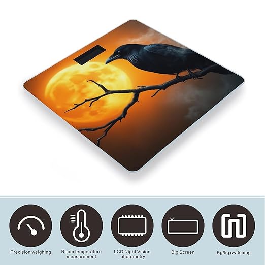 Men's Smart Scale for Body Weight Digital Bathroom Weighing Scale Automatic Switch Energy Saving Scale Full Moon Black Crow Raven Bird