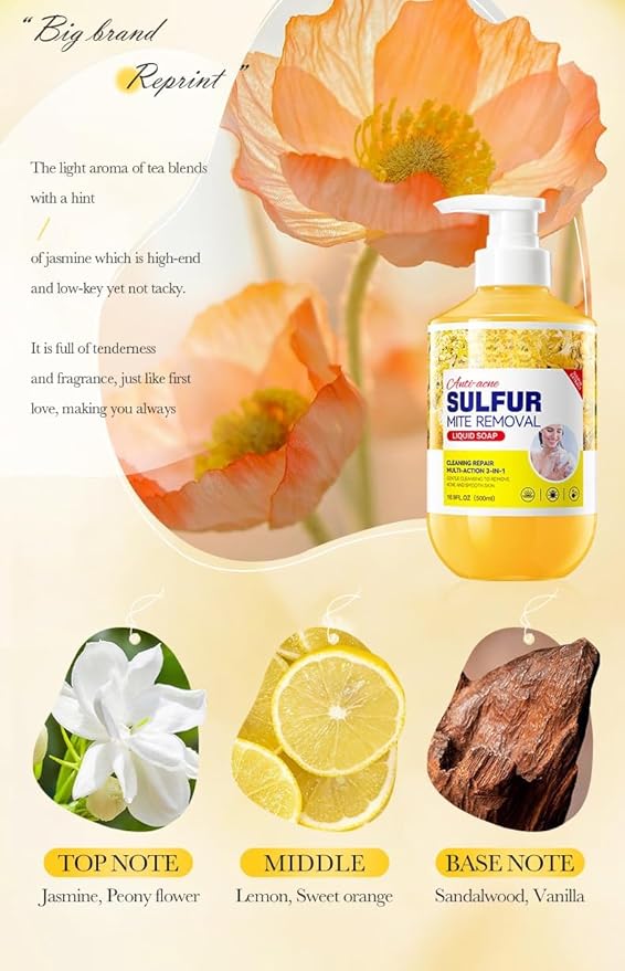 Shower Gel And Refreshing Soothes Deep Clean Gentle Daily Body Clean Sulfur Soap Liquid Shower Gel Full Body Care For Men And Women (16.9Fl.Oz/500Ml) (Body Wash*2)