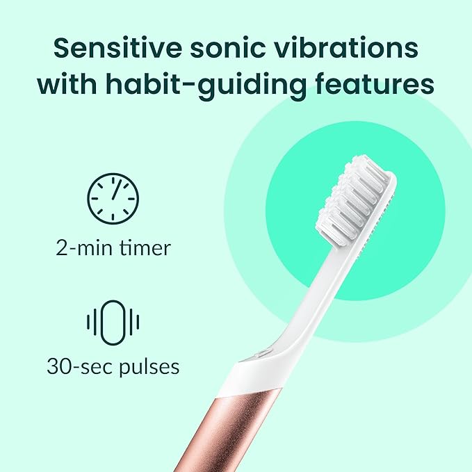 Quip Metal Sonic Electric Toothbrush for Adults - Time Travel &amp Soft Bristles with Travel Case &amp Replacement Brush Head - 3 Month Battery Life Copper