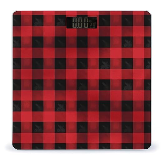 Red Black Buffalo Check Plaid Pattern Bathroom Scale for Body Weight LCD Display Digital Bathroom Scale Tempered Glass Bathroom Weight Scales Fashion Smart Scales for Home Bedroom 400 Lb
