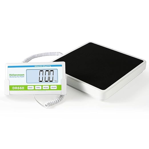 Helsevesen Professional Medical Bariatric Scale Digital Bathroom Scales Low-Profile Heavy Duty Bariatric Scale with Anti-Slip Rubber Mat (DR660W)