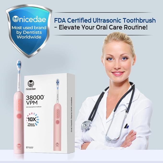 Sonic Electric Toothbrush for Adults with 2min Timer Rechargeable Battery Powered Travel-Friendly Pink