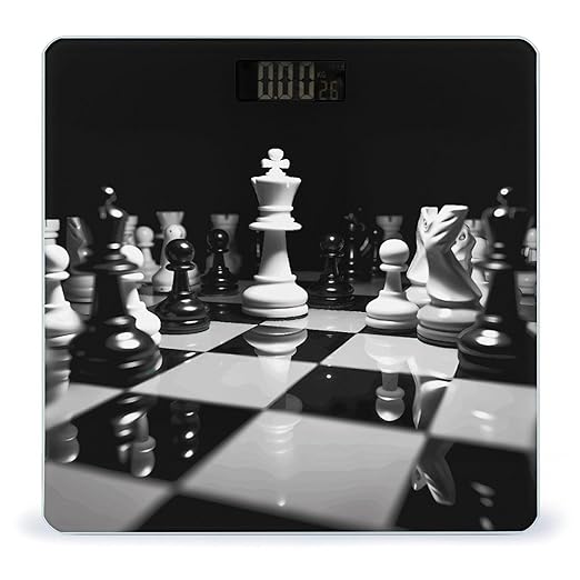 Black and White Chess Bathroom Scale Weight Scale for Body WeightHighly Accurate Digital Weighing Machine Clear LED Display Digital Bathroom Body Scale 400lb/182kg