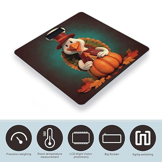 Happy Thanksgiving Turkey Bathroom Scale Weight Scale for Body WeightHighly Accurate Digital Weighing Machine Clear LED Display Digital Bathroom Body Scale 400lb/182kg