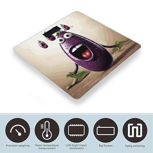 Cartoon Eggplant Bathroom Scale for Body Weight Bathroom Digital Electronic Weighing Scale with Back Lit LED Display Sturdy Tempered Glass Weight Watchers Scales 400lb