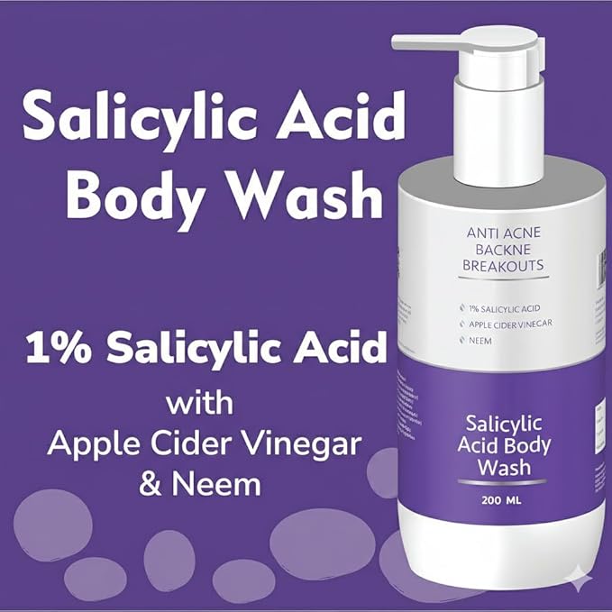 Salicylic Acid Body Wash 1% Salicylic Acid with Apple Cider Vinegar &amp Neem Anti Acne Backne Breakouts 200 ML