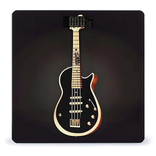 Black Guitar Scale with LCD Precision Weighing Scales Sturdy Tempered Glass Weight Scales Easy-to-Read Anti-Slip Weight Digital Bathroom Scale for Daily