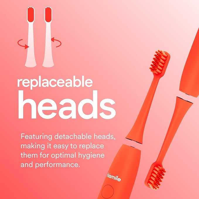 HISMILE Electric Toothbrush 3 Brushing Modes Smart Timer Rechargeable Electric Tooth Brush for Adults and Children Soft-Tapered Bristles Mode Memory (Bright Red)