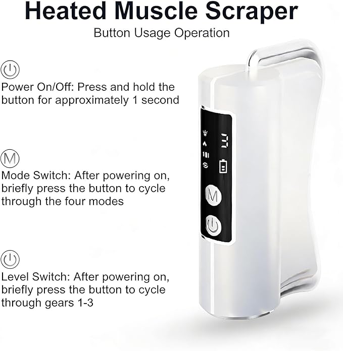Heated Muscle Scraper Massage Tool4 in 1 Electric Fascia Knife Gua Sha Tool for Whole Body Relaxation &amp Skincare with Light-Care 4 Modes 3 Levels for Deep Tissue-White