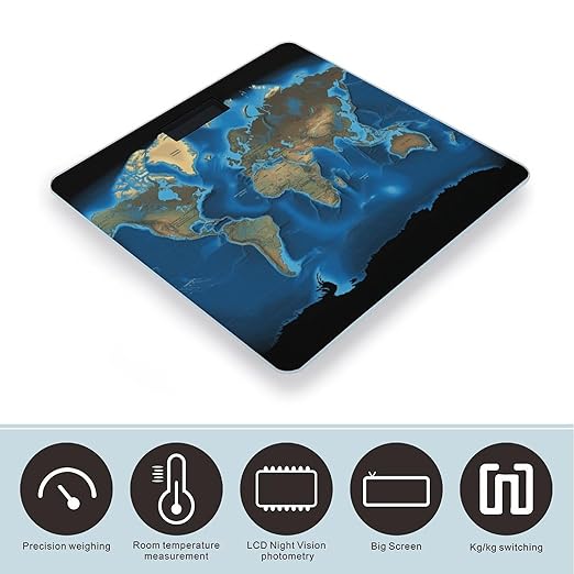 World Map Weight Scale for Body Weight Digital Bathroom Scale High Capacity Accurate Digital Weighing Scales and Easy-to-Read on Backlit LCD Display Scales
