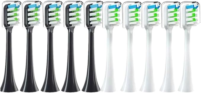 10pcs Replacement Brush Heads Compatible for X3 X5 V1 X3U Soft Bristle Toothbrush(5White 5Black)
