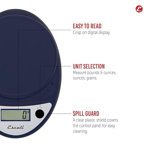 Escali Primo Digital Food Scale Multi-Functional Kitchen Scale and Baking Scale for Precise Weight Measuring and Portion Control 8.5 x 6 x 1.5 inches Royal Blue