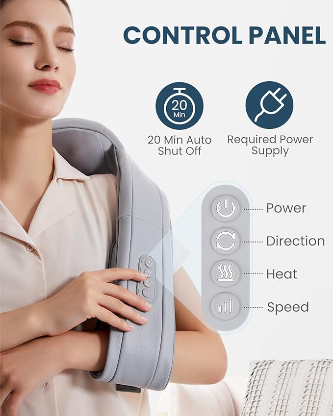 Nekteck Neck Massager for Pain Relief Shiatsu Back Massager with Adjustable Heat and Arm Straps Electric Deep Tissue 3D Kneading Massage Tools for Shoulder Muscle (NOT Cordless)
