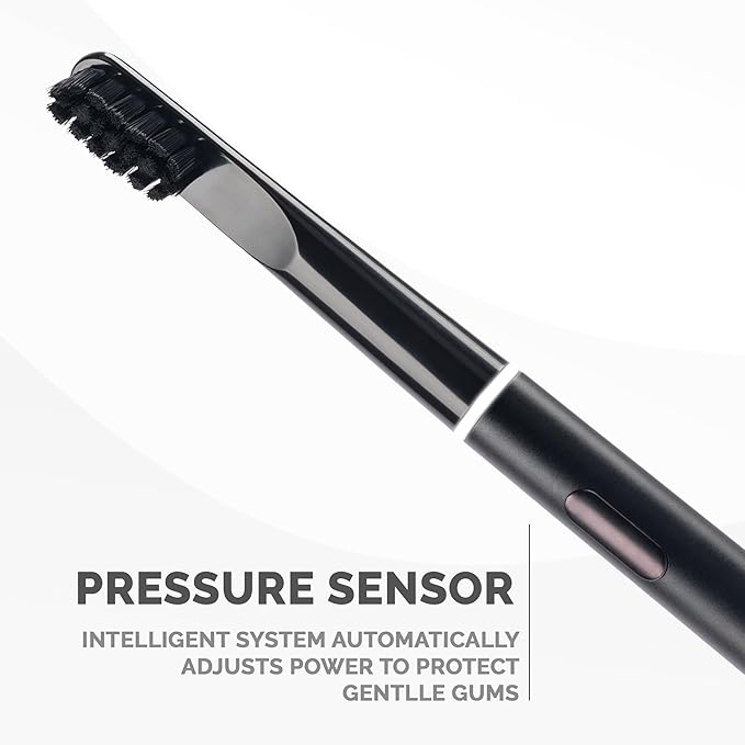 ALIENONE Ultra Slim Sonic Electric Toothbrush - Smart Pressure Sensor for Sensitive Teeth &amp Gums 32000 Vibrations IPX6 Waterproof Aluminum Body 45-Day Battery Wireless USB Charging &amp Trav