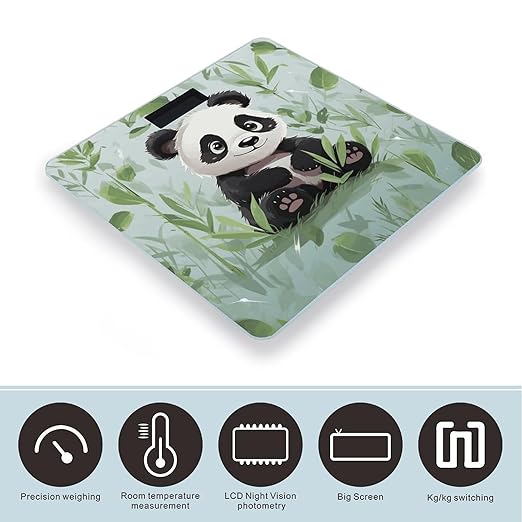 Panda Bamboo Bathroom Scale Large LCD Backlight Display Digital Scale Rounded Corners Body Scales Automatic Power On/Off Bathroom Scales for Home Bedrooms