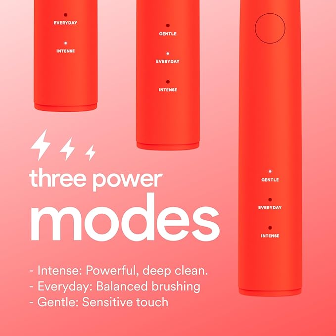 HISMILE Electric Toothbrush 3 Brushing Modes Smart Timer Rechargeable Electric Tooth Brush for Adults and Children Soft-Tapered Bristles Mode Memory (Bright Red)