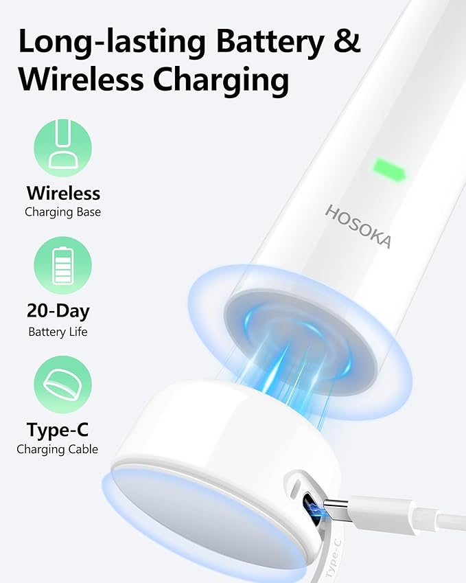 Sonic Electric Toothbrush for Adults Oscillation &amp Vibration Smart Toothbrush with Customizable App 3 Brush Heads Wireless Rechargeable Travel Electric Toothbrush IPX7 Waterproof (White)