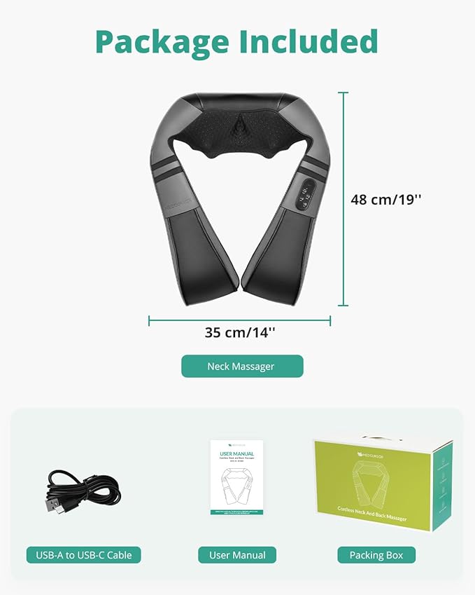 Medcursor Neck Massager with Heat - Deep Tissue Pain Relief Rechargeable Shiatsu Neck and Shoulder Massager Ideal Choice for Men Women Mom &amp Dad