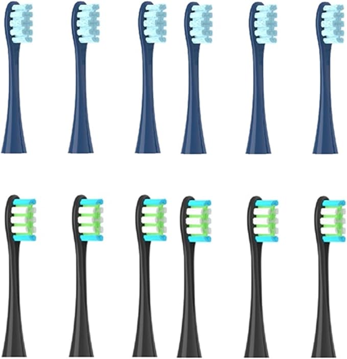 12PCS Replacement Tooth Brush HeadsCompatible for X PRO/ Z1/ F1/ One/Air 2 /SE Sonic Soft Electric(6 Dark Blue 6 Black)