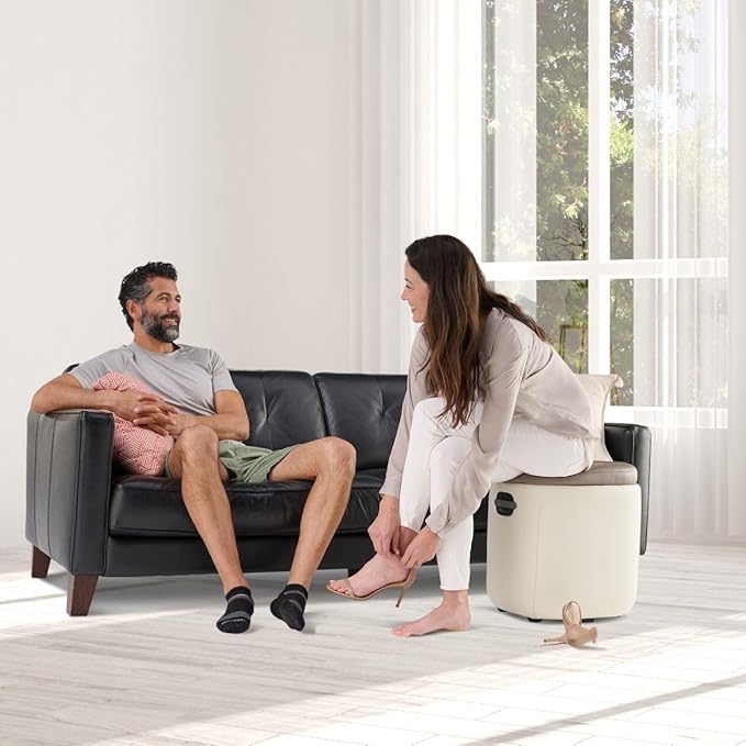 Human Touch Reveal Foot &amp Calf Massager Ottoman - Heated Air Compression 3 Auto-Massage Programs &amp Adjustable Intensity for Stress Relief Plantar Fasciitis &amp Circulation - Includes 1-Ye