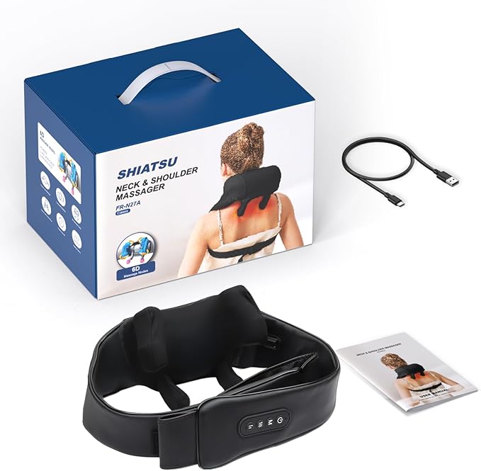 Cordless Neck Shoulder Massager with Heat Deep Tissue Shiatsu Kneading for Pain Relief Upgraded Straps Portable for Home Office Travel Ideal Gifts for Men Women Mom Dad
