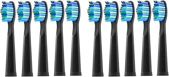 Replacement Electric Toothbrush Head Bristle Brush Refill Compatible with Fairywill FW-D1/FW-D3/FW-D7 Toothbrush Refills(10 PCS BK)