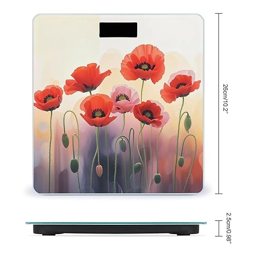 Watercolor Red Poppy Flowers Smart Scale for Body Weight Accurate Bathroom Scale with LED Display Digital Weight Scales Weighing Machine High Precision Scales for Bath Home