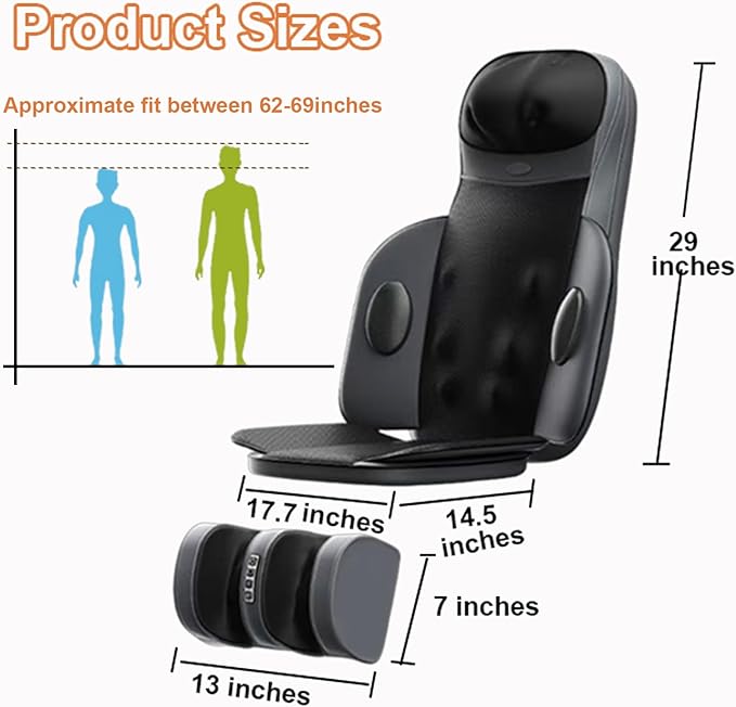 Lvrunben Shiatsu Back Massager with Heat 3D Kneading Massage Chair Pad Electric Massage Seat Cushion for Body NeckShoulder with Movable Multi-Function Leg and Foot Massager for 62-69 inches