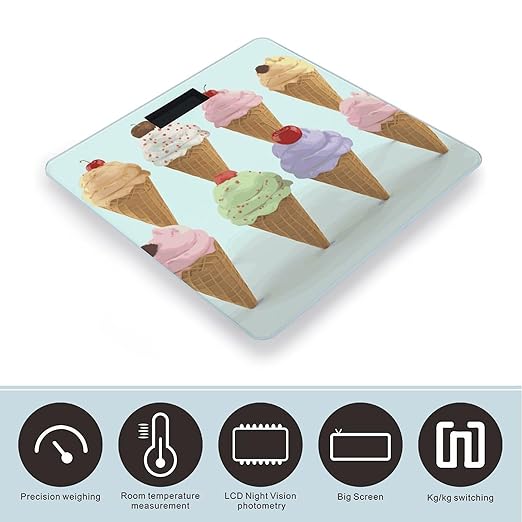 Ice Cream Cones Weight Scale Digital Electronic Scales Bathroom Scale Larg LCD Backlight Display High Precisio MeasurementsTempered Glass