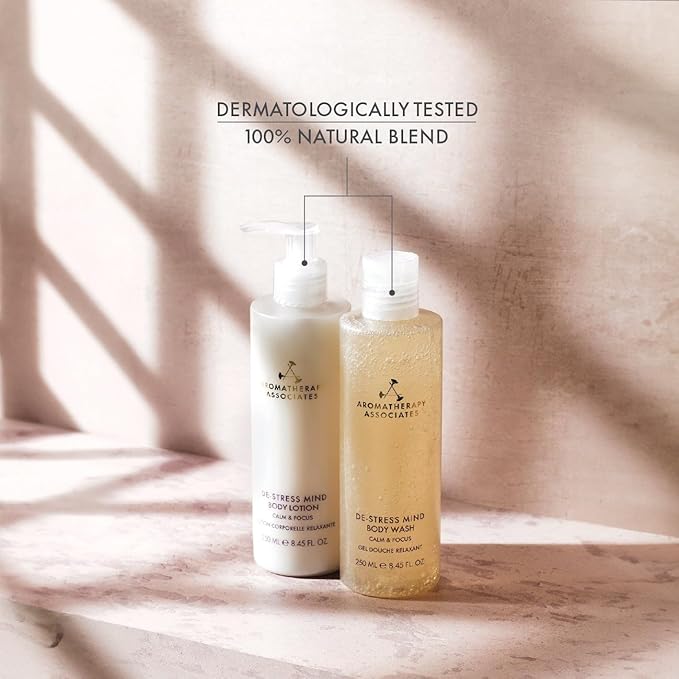 Aromatherapy Associates De-Stress Mind Body Wash Calming &amp Hydrating Cleanser with Squalane AHAs &amp Jojoba Beads Moisturizing Body Wash for Dry Skin with Camomile Petitgrain &amp Frankince