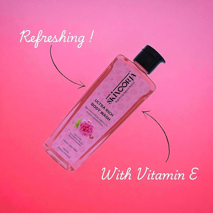 BEMT Ultra-Rich Body Wash – Bulgarian Rose | Refreshing Floral Scent | Gentle Hydrating Cleanser with Rose Water Aloe Vera Honey &amp Vitamin E | No SLS Parabens or Silicones – 250 ml