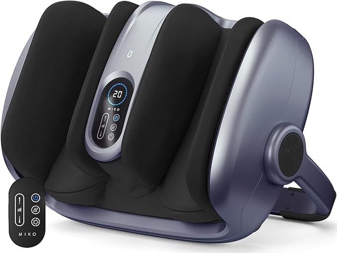 MIKO Shiatsu Foot Massager for Circulation &amp Pain Relief - Deep Tissue Kneading Heat Therapy for Plantar Fasciitis Neuropathy Diabetics - Fits Up to Size 15 - Charcoal