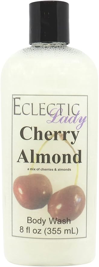 Eclectic Lady Liquid Pearl Body Wash - Cherry Almond Scent 3-in-1 Use For Bubble Bath Hand Soap &amp Body Wash Phthalate-Free Cherry Almond Fragrance Handcrafted in USA (8 oz)