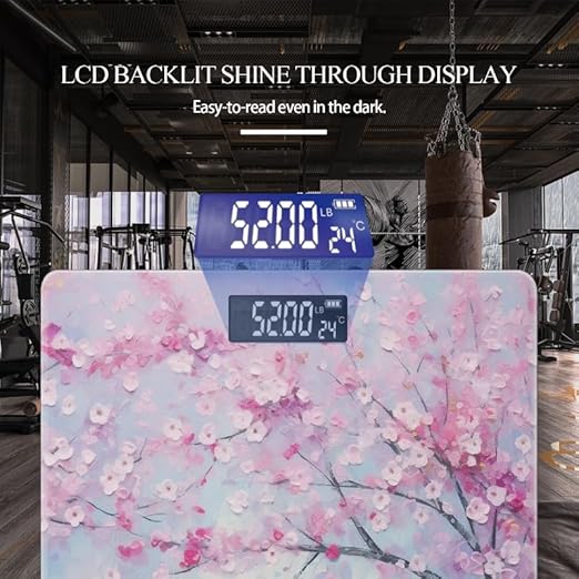 Digital Scale for Body Weight Highly Precision Bathroom Weight Scale 400 lbs with Backlit Display Personalized Scale for Home-Pink Cherry Blossom Tree with Light Blue Sky