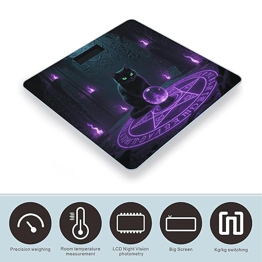 Witchcraft Cat Weight Scale Large Digital Bathroom Scales with Bright LED Display Non Slip Digital Scale and Step On Fashion Weighing Machine for Body