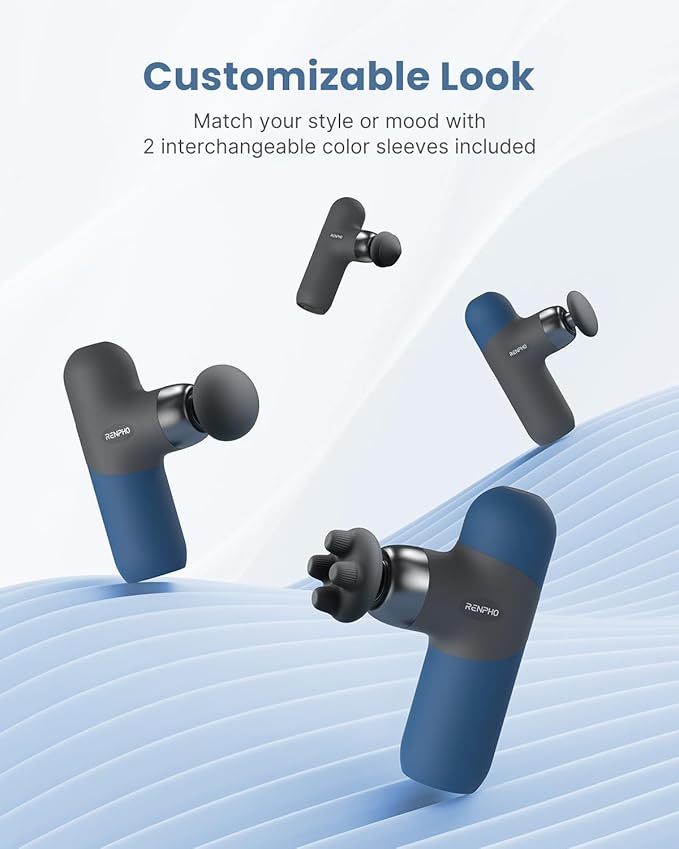 RENPHO Mini Thermal Massage Gun with Heat Portable Deep Tissue Percussion Massager with 4 Heads for Neck &amp Back Comfort Ultra-Quiet Operation for Home Office &amp Travel Includes Compact Carr