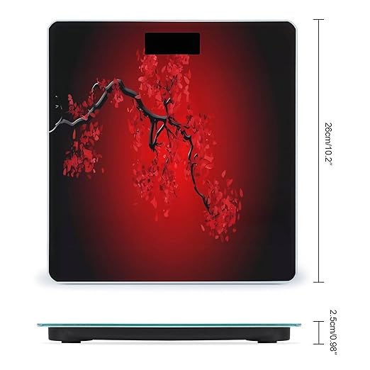 Red Cherry Blossom Scale for Body Weight Anti-Slip Tempered Glass Digital Bathroom Scales Clear LCD Display Weighing Scale Safe Rounded Corners Smart Scales