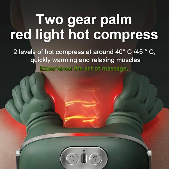 Bionic Heated Massager Master Tissue Shiatsu Electric Massage for ShoulderMassage Neck with 4D Kneading Ergonomic Hand-Like Design for a Professional-Grade Soothing Experience (Green)