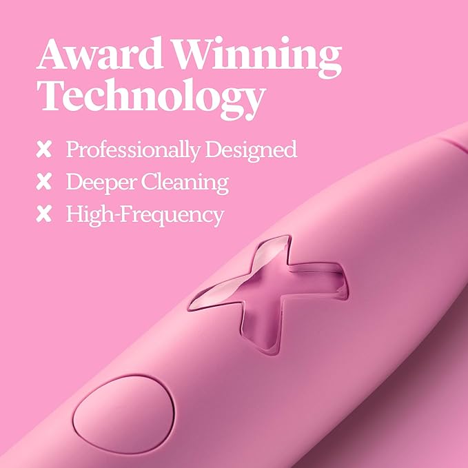 Made by Dentists PRO‑X Sonic Electric Toothbrush for Adults – Dentist‑Designed Whitening Rechargeable Toothbrush 9 x More Plaque Removal 70 Day Battery 3 Modes Travel Case &amp Extra Heads Pink