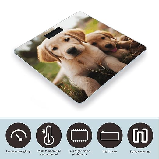 Cute Golden Retriever Puppy Bathroom Scale for Body Weight Bathroom Digital Electronic Weighing Scale with Back Lit LED Display Sturdy Tempered Glass Weight Watchers Scales 400lb