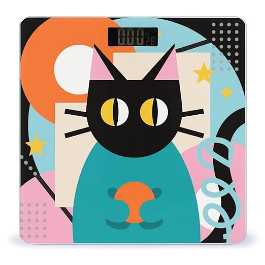 Colorful Cat Art Scale for Body Weight Sturdy Tempered Glass Weighing Scales with LCD Display Accurate Digital Bathroom Scale Convenient Body Fat Smart Scales Easy Read