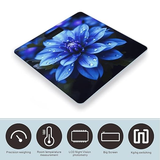Blue Flower Smart Scale for Body Weight Accurate Bathroom Scale with LED Display Digital Weight Scales Weighing Machine High Precision Scales for Bath Home
