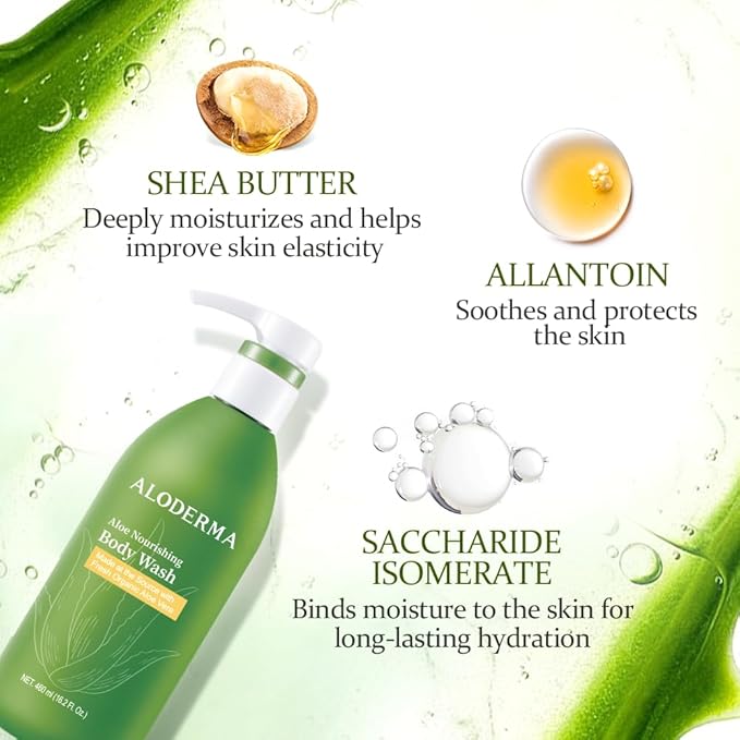 Aloderma Aloe Shower Set - Nourishing Body Wash Oil Controlling Facial Cleanser - Hydrating Light Moisturizing