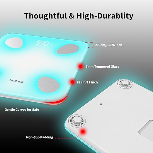 Scale for Body Weight Digital Weight Scale with Color-Changing Most Accurate to 0.2lb Bluetooth Bathroom Scale with Bmi Body Fat Muscle Mass 18 Body Composition Analyzer Sync App 400 lbs-White