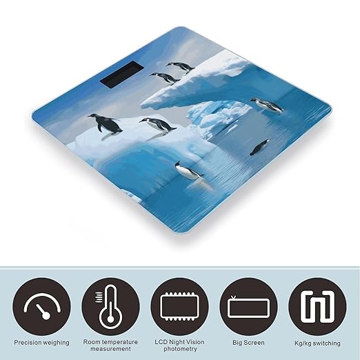 Penguins On The Iceberg Weight Scale Digital Electronic Scales Bathroom Scale Larg LCD Backlight Display High Precisio MeasurementsTempered Glass