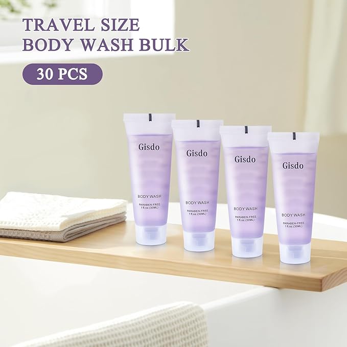 30 Travel Size Body Wash Bulk bundle with 30 Travel Size Shampoo Bulk 30mL 1 oz Hotel Shampoo Supplies for Guests AirBnB Essentials Travel Size Toiletries Bulk