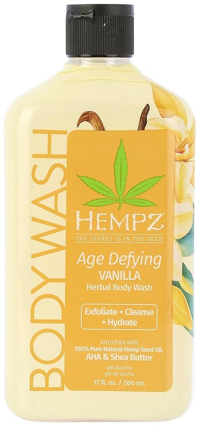 Hempz Body Wash Age Defying - Vanilla &amp Musk - Hydrating for Sensitive Skin Scented Exfoliating with Shea Butter Pure Hemp Seed Oil and Algae for Sensitive Skin - 17 fl oz