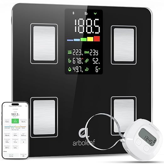 arboleaf Smart Scale and Tape Measure Body Fat Measuring Tape and Smart Scale for Body Weight Digital Bluetooth Weighing Machine Circumference Analyzer App Sync 400lbs 11