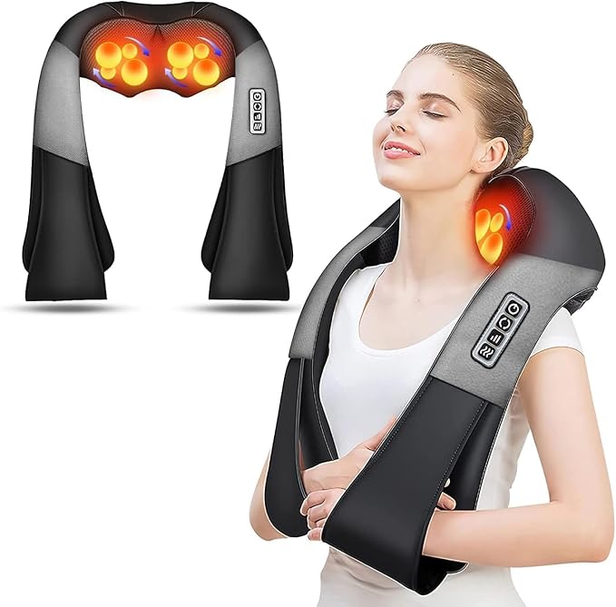AERLANG Shiatsu Back and Neck Massager Back Massager Deep Tissue Kneading Neck and Shoulder Massage with Heat Electric Massage Pillow Fathers Day Gift Ideas from Daughter Son(NOT Cordless)