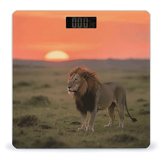 Lion on African Savannah Weight Scale Cute Bathroom Scale for Body Highly Accurate Digital Weighing Machine for People Compact LCD Display Scales with Sturdy Toughened Glass Scales